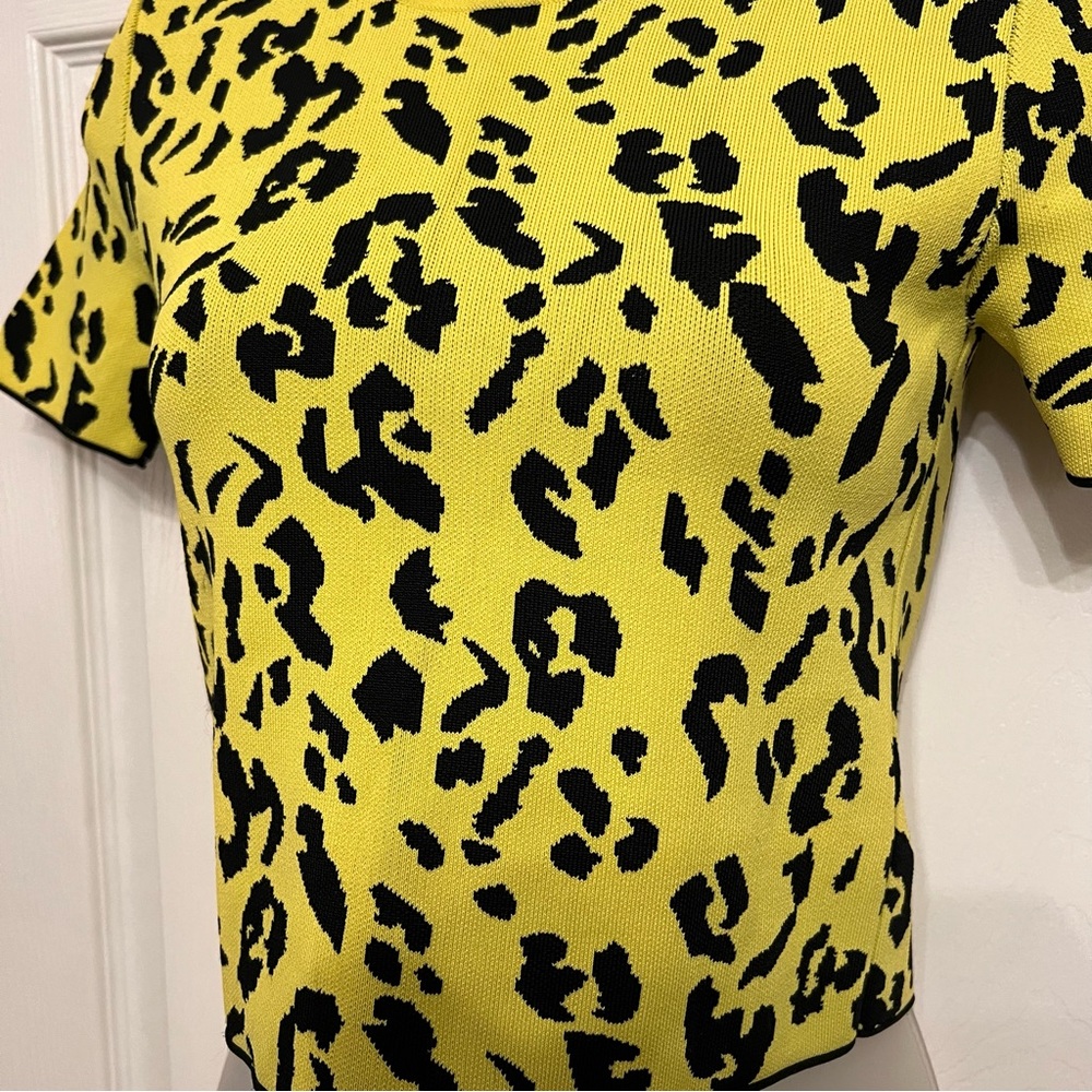 Zara Leopard Animal Print Black & Yellow Top Retro 80s Neon Knit Size Small - Picture 3 of 6